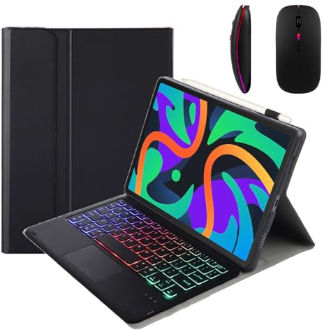 GUPENAA Tastatur Hülle für Lenovo Tab M10 3rd Gen-TB-328FU Display 10.1 mit Touchpad, 7-Farbige Beleuchtung, Magnetische Abnehmbare Kabellose Bluetooth-Tastatur mit Maus