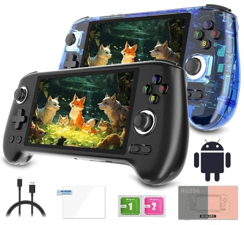 Anbêrnic RG556 Console da Gioco con 4000+Classic Games, Unisoc T820 Android 13 Console di Gioco Portatile Retrò, 5.48 IPS AMOLED Screen per Bambini Adulti (128G)