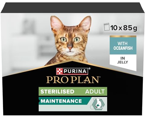 PURINA PRO PLAN Sterilised Maintenance Cibo Umido per Gatti Adulti Sterilizzati Teneri Pezzetti in Gelatina con Pesce dell'Oceano 40 Bustine da 85g