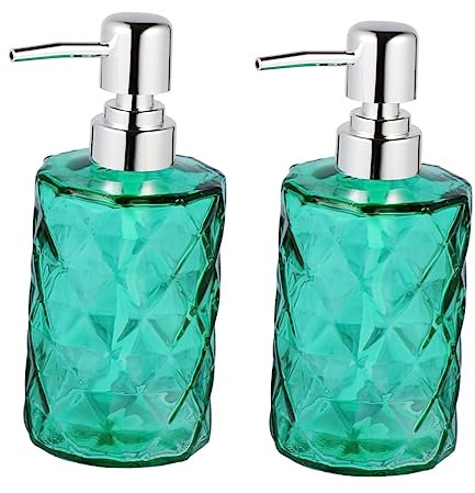 Hoement 2stücke Glas-subflasche Mit Press-subflasche Duschglasflasche Mit Diamantstreifen Leere Glasflasche Mit Silbernem Pumpenkopf Für Shampoo Körperlotionen Ätherische Ölmischungen Flüs
