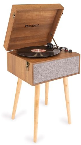 Audizio Fremont Schallplattenspieler Retro Plattenspieler Bluetooth Transmitter & Receiver, Tisch Plattenspieler mit Lautsprecher, Retro Vinyl Player für Schallplatten, Holz