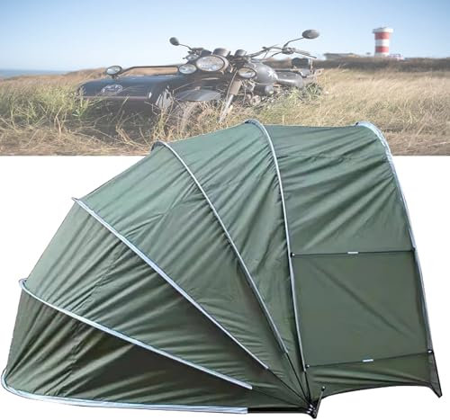 Hängendes Motorrad-Schuppen-Zelt, Speedway-Unterstände, Motorrad-Schuppen, Garagenzelt, Garage für Motorrad-Aufbewahrungszelt, halbirale Schale, Motorradzelt-Abdeckung, Schuppen, Grün