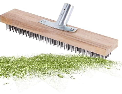 Balai-Brosse métallique, Balai en Acier pour Balai de Sol Portable de 30 cm, Poils durs épaissis pour Balai de Jardin avec Douille en Bois pour Nettoyer la terrasse sur la passerelle