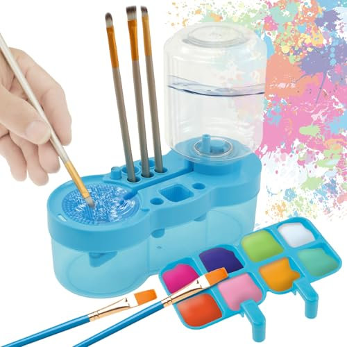 MABCIRY Paint Brush Cleaner, Water Circulation Paint Brush Cleaner Tool with Paint Tray, Paintbrush Cleaner Rinser with Drain and Brush Holder, Painting Station for Acrylic Watercolor(Blue)