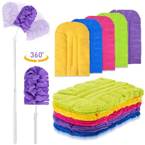 LOVECO 10 Stück Staubwedel Waschbar Kompatibel für Swiffer Staubmagnet Nachfüllpack, 360° Wiederverwendbar Tücher für Swiffer Duster Mehrweg (10 Tücher + 1 Teleskopgriff)