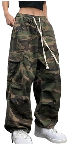Pantaloni cargo da donna oversize mimetici - High Street Vintage Hip-Hop Style Baggy Camouflage Joggers con tasche Retro Militare Fatica Pantaloni per casual Streetwear