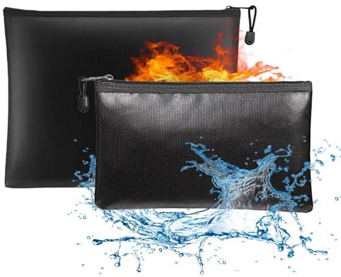 Feuerfeste Dokumententasche 2er Set, Feuerfeste Tasche (29cmx20cm, 27cmx16,5cm) Aus Silikon-Fiberglas, Wasserdicht Und Feuerfest, Feuerfeste Geldkassette Aufbewahrung Von Wertgegenständen