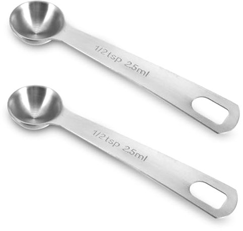 1 Teaspoon(1/2 TSP | 1/6 Tbsp | 2.5 Ml | 2.5 Cc | 1/12 Oz) 2 Pcs Measuring Spoons Stainless Steel Single Measuring Spoon Long Handle Scoop for Measuring Coffee Grains Protein Spices Dry Goods
