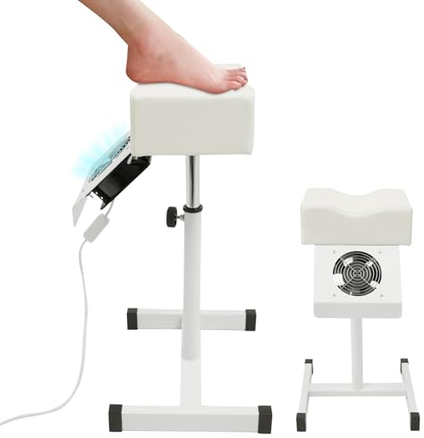 OUBUBY Fußpflegestuhl mit Absaugung, Nagelstaubsauger Pediküre Tisch mit Fußstütze Einstellbare Höhe 48-68cm und 10Kg Tragfähigkeit, Pedikürestuhl Beinstütze für Salon Spa, 31×28×45cm (Weiß)