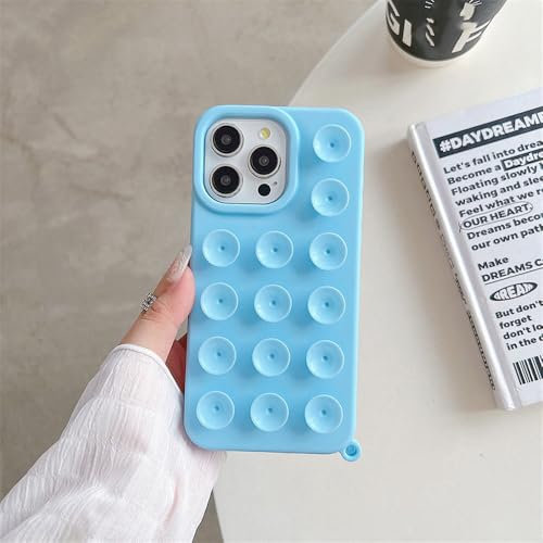 EGHFIXSD Custodia per telefono in silicone morbido con ventosa per iPhone 11 16 Pro 13 12 14 15 Pro Max Plus Anti-scivolo Antiurto Bumper Candy Color Cover, Blu, per iPhone 12Pro Max