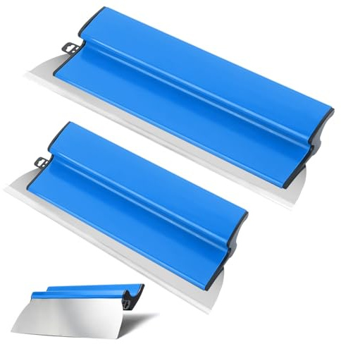 Lot de 2 spatules de surface 250 mm et 400 mm, outil de spatule avec poignée ergonomique en Z, pour barre télescopique pour plâtrage des murs, plafonds, outils de plâtre (bleu)