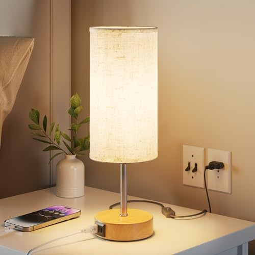 UPXNBOR Nachttischlampe mit Ladefunktion über USB-A- und USB-C-Anschlüsse, Nachttischlampe Touch Dimmbar mit 3 Stufen warmem Licht für Schlafzimmer und Wohnzimmer (E27 Glühbirne inklusive)