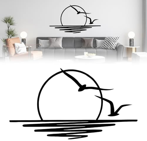 Decoración de Pared, Cuadros Decorativos de Metal Negro de 100 x 50cm Decoración de Pared con Gaviotas Y Patrón de Amanecer Cuadros Decoracion Salon Modernos Para Sala de Estar Dormitorio Oficina