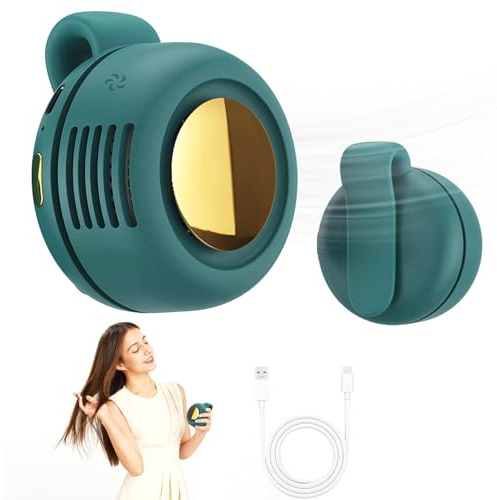 VYWmna Portable silent mini bladeless fan 3-speed clip-on fan 360° rotatable, suitable for outdoor, travel and office use, travel accessory (Green)