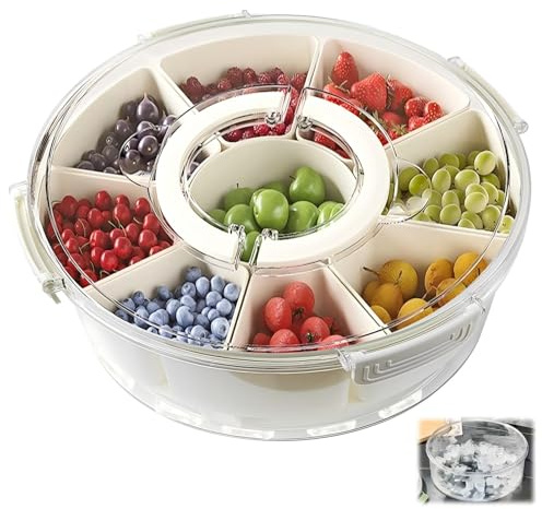 Occupaternm Cajas de aperitivos con capa de hielo, caja de aperitivos con 9 compartimentos, caja redonda para aperitivos, portátil, plato de aperitivos para picnic, dulces, frutas, galletas, postres