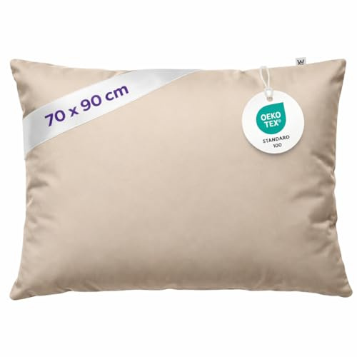 Wolkenfeld Kopfkissenbezug 70x90 – Kissenbezug für langes Kissen & Seitenschläferkissen – Öko-Tex Zertifiziert – Verdeckter Reißverschluss – Pflegeleicht & atmungsaktiv – Beige