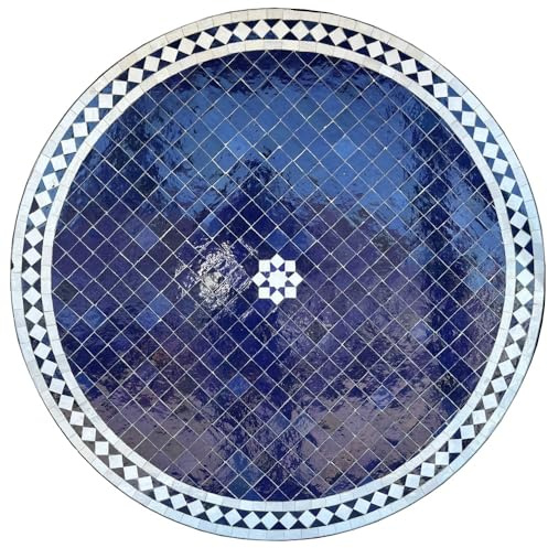 Saharashop Orientaliskt mosaikbord rund Ø 60 cm fleur blå natur, terrassbord, trädgårdsbord, medelhavet kakelbord, sidobord handarbete, balkongbord bistrobord soffbord