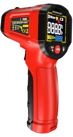 Fafeicy Thermomètre Infrarouge, Pistolet de Température sans de Haute Précision, de -58 °F à 1112 °F, Idéal pour une Utilisation Industrielle et Culinaire (rouge)