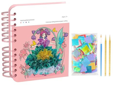 Jongyumo Kit Per Arte con Punteruolo,Lavoretti Artistici Principesse Con Adesivi E Colori,Gioco Attività Punteggiare Per Bambine - Ideale per Viaggi in Auto e Aereo