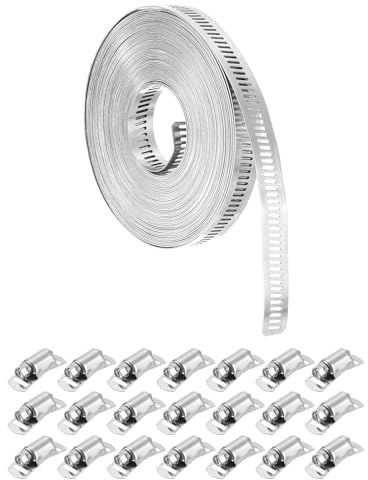 QUARKZMAN 304 Edelstahl Schlauchschelle Zuschneidbar 10m Metallband + 21 Stabilere Befestigungssätze Schneckengetriebe-Schelle Für DIY Ladeluftkühlerschlauch Rohrleitung Kraftstoffleitung
