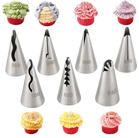 7 Pcs Ruffle Piping Nozzles Flower Piping Nozzles Set, Stainless Steel Icing Nozzles, Cake Piping Set, Baking Tips Nozzle Sets for Cupcakes Cookies Pastry Cakes DIY Decorating Supplies