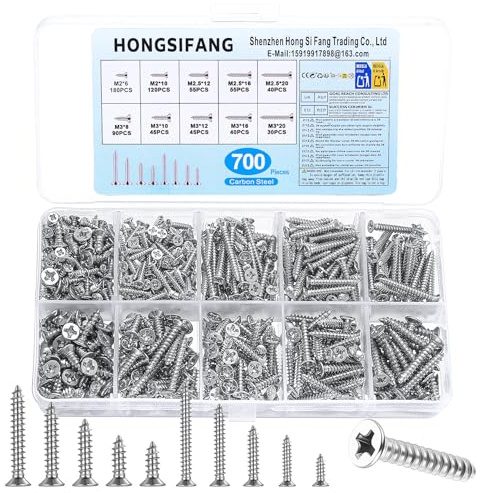 700 Pzs Tornillos Autorroscantes, Tornillos para Madera M2/M2.5/M3 | Tornillos Micro de Cabeza Plana Phillips, para Muebles de Madera, Equipos de Oficina