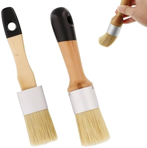 Henyall 2pcs Wax and Chalk Paint Brush, Natural Bristle Chalk Paint & Wax Brushes, Round Oval Chalk Paint Brush for Furniture, DIY Art Crafts and Home Decor (Black)