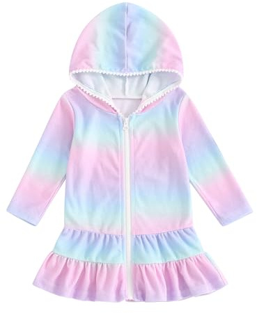 Kids Girls Zip Up Poncho Towels (Cotton Candy Pink, 5-6 Years)