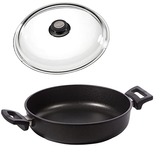 Eurolux Guss-Kasserolle Ø 32 cm Set mit Deckel - flache Universal XL Bratenkasserolle 5.5 Liter mit Antihaft-Beschichtung - ohne Stiel - ohne Induktion - Made in Germany