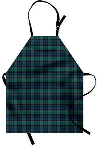 ABAKUHAUS Schottenkaro Kochschürze, Scottish Folklore-Muster, Unisex-Küchenlätzchen mit verstellbarem Hals für Kochen Gartenarbeit, 67 cm x 80 cm, Blaugrün Indigo