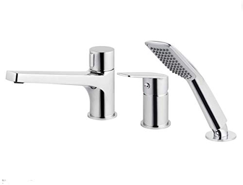 Succsale - Stylische Designer 3-Loch Wannenarmatur Badarmatur Badewanne Wannenrandarmatur - Badarmatur-JASMIN - Chrom