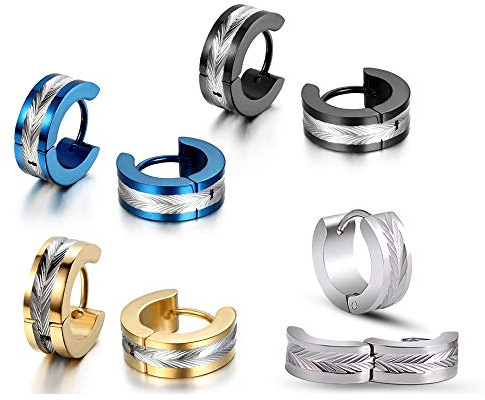 Feilok Orecchini a cerchio da uomo e da donna, in acciaio inox, lucidi, per uomo e donna, blu, nero, oro, argento, 13 Millimeter, Acciaio inossidabile
