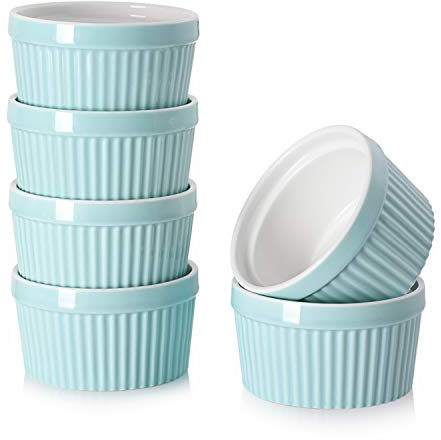 DOWAN Moldes para Soufflé Set, 6 X 235ml Baking Moldes de Porcelana para Hornear Crema Catalana, Tartas y Muffin, Cuencos de Postre, Apto para Lavavajillas, Microondas y Horno, Ø 10cm-Azul