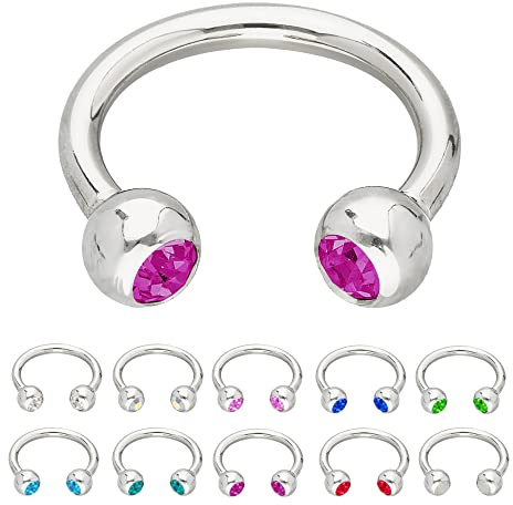 Treuheld® | Silbernes HUFEISEN Piercing Ring mit Kristallen