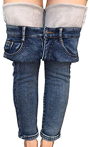 LAEMILIA Pantalon Jeans Femme Chaud Thermiques Hiver Polaire Pant Denim Jegging Slim Taille Haute Skinny Crayon Epais Stretch Fermeture Eclaire pour Femme Fille