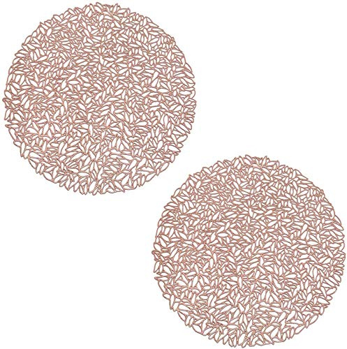 2 Stück Runde Tischsets, Goldenes rundes Anti-Verbrühungs-Tischset, Runde Gebrochenes Blattmuster PVC Tischset, für Teller Topflappen, Tischdekoration (Roségold)