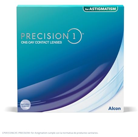 PRECISION1 Toric Tageslinsen weich | 90 Stück | BC 8.5 mm | DIA 14.5 mm | CYL 1.25 | ACHSE 180 | -00.00 Dioptrien | Weiche Tageslinsen für Astigmatismus sind einfach zu tragen und hand zu haben. Mit BC 8.5 mm und DIA 14.5 mm