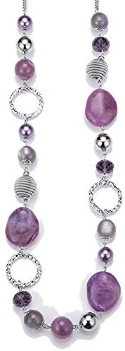 Bulinlin Damen Lange Perlenkette Statement Boho Silber Metallkette Hochzeitstag Modeschmuck Geschenke Pullover Halskette für Frauen