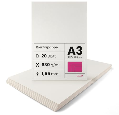 Netuno 20 Blatt Bastel-Pappe Creme-Weiß DIN A3 29,7 x 42 cm 1,55 mm 630g Pappe zum Basteln finnische Holzpappe Finnpappe Buchbinderpappe Bastelarbeiten Bierfilze Bierdeckel thick white cardboard