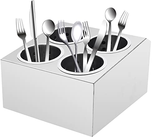 Soporte para cubiertos de cocina de acero inoxidable, 4 compartimentos, cesta posa cubiertos, soporte para utensilios de cocina, para guardar cubiertos, hogar o restaurantes