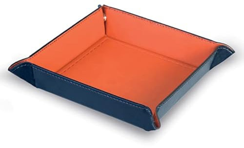 Vassoio porta oggetti svuota tasche bicolore con chiusura a bottoni in poliuretano. Utile porta oggetti da scrivania (Blu/Arancio)