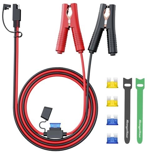 Range Tour 14AWG 12V-24V SAE Adapter to Alligator Clip Disconnect Cable with Fuse, 2Pin Quick Disconnect Battery Clamp Cable for Battery Charger/Maintainer