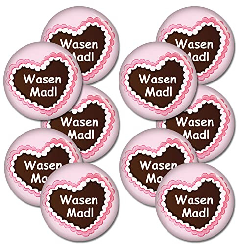 3|5|10 oder EINZELN Button Lebkuchenherz Wasen Madl 37 mm Ansteckbutton Pin Oktoberfest Wiesn Volksfest Anstecker für Kleidung oder Tasche