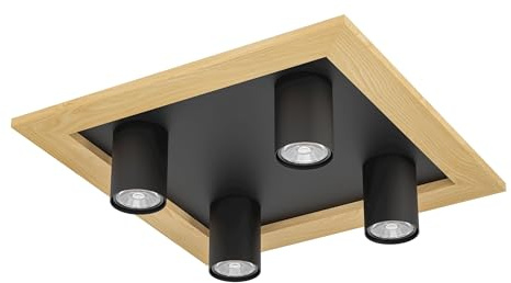 EGLO LED Deckenleuchte Valcasotto 4-flammige Deckenlampe | aus Holz und Metall in schwarz und weiß, Deckenbeleuchtung, FSC100HB, inkl. GU10 Spots, warmweiß