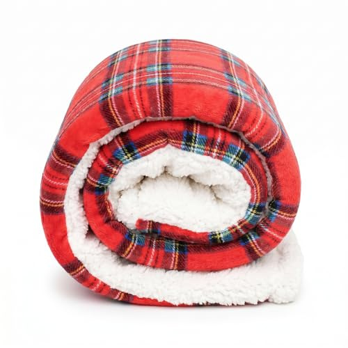 INTRECCI Coperta Pile Tartan Sherpa – Plaid Divano Scozzese Caldo e Morbido | Plaid 125x155 cm – Fantasia Tartan Rosso