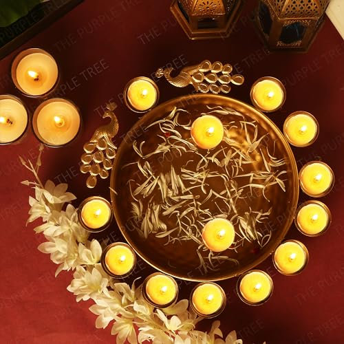 Det lila trädet vackra handgjorda påfågelurli-skålen för Diwali (paket med 1,30 cm) dekorativ skål för flytande blommor och värmeljusljus, traditionell urliskål, Diwali Urli, present till Diwali, guld