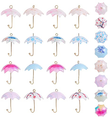 COGCHARGER 16 Pieces Acrylic Umbrella Charms Pendants Acrylic Dangle Charm with Brass Loops for Jewelry Necklace Earring Making Handmade