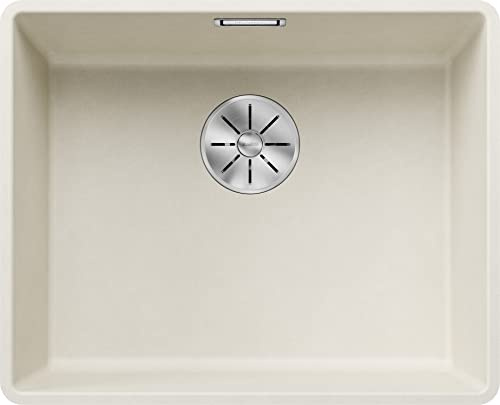 BLANCO SUBLINE 500-F | Granitspüle aus SILGRANIT softweiß | [52,7x42,7x20,2 cm] | für 60 cm breite Unterschränke | Großes Beckenvolumen | Einbauart: Flächenbündig