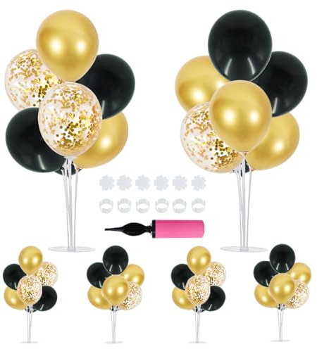 TONIFUL 6 Set Balloon Centerpieces for Table,Black Gold Balloon Stand Kit for 2026 Graduation Decorations 40th 50th 60th 70th Birthday Anniversary Retirement New Year 2026 Party Decorations