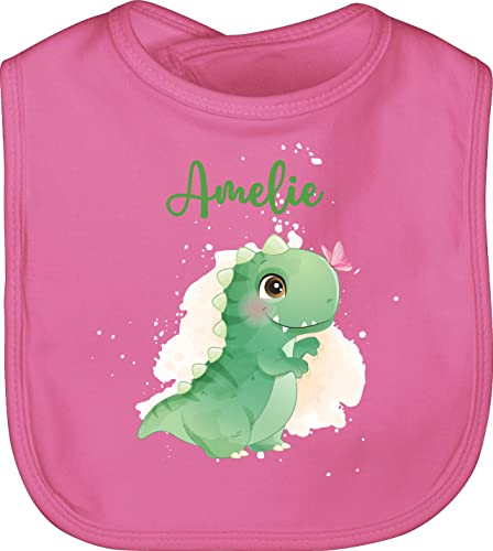 Baby Lätzchen - Geschenk Dino mit Name personalisiert I Saurier I Dinos I Dinosaurier I Urzeittier - Unisize - Pink - tier tieren latz dinosaur urzeittiere babylatz personalisierte tiere für